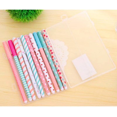 Cute Cartoon Japan Korea Stationery Kawaii Fountain Water Black Multi 10 Color Gel Pen Set School Student Kids Stationery Set